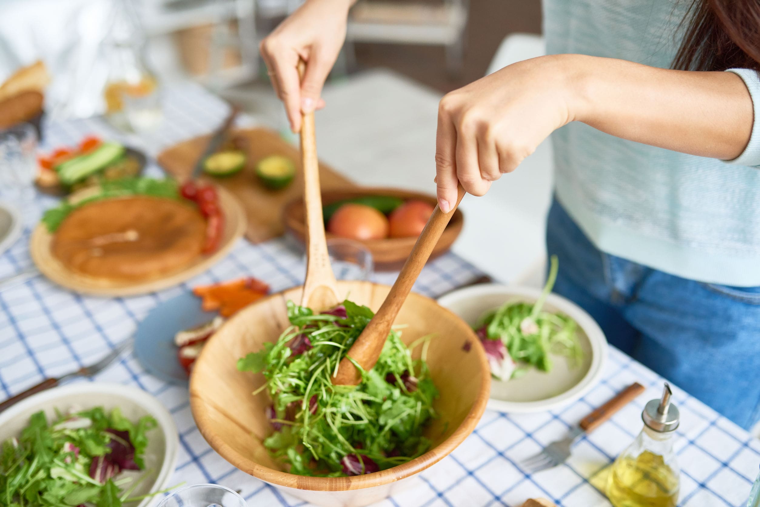 mixing greens vegetable salad